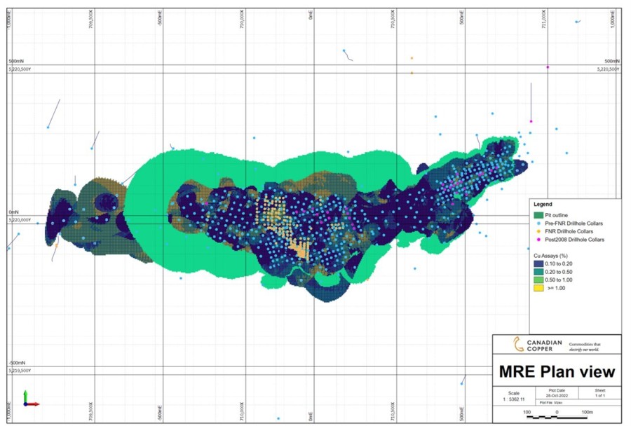Figure 1: Base Case Pit Constrained MRE, Plan View (CNW Group/Canadian Copper Inc.)