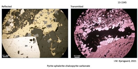 Figure 1: Kay Mine mineralization displayed in polished thin section. Copper is hosted primarily in chalcopyrite (cp), and zinc in sphalerite (sp). (Graphic: Business Wire)