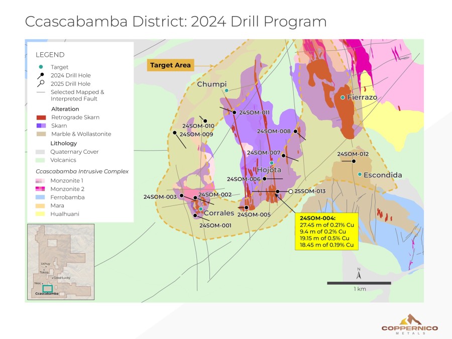 Figure 1: Phase 1 (2024) and Ongoing Drill Program at the Ccascabamba Target Area.