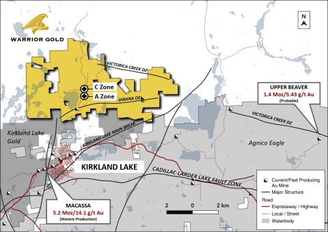 Figure 1. Goodfish-Kirana Property Location Map, North of Kirkland Lake, Ontario. References: Upper Beaver probable resource numbers referenced from Agnico Eagles Mines Ltd., 2021 Annual Information Form, page 73 and Macassa historic production referenced from “Macassa Property, Ontario, Canada, Updated NI 43-101 Technical Report” dated July 19, 2019, page 16/17. (Photo: Business Wire)