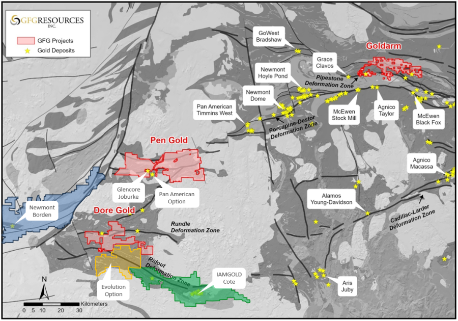 Figure 1: Regional Map of GFG Gold Projects in the Timmins Gold District