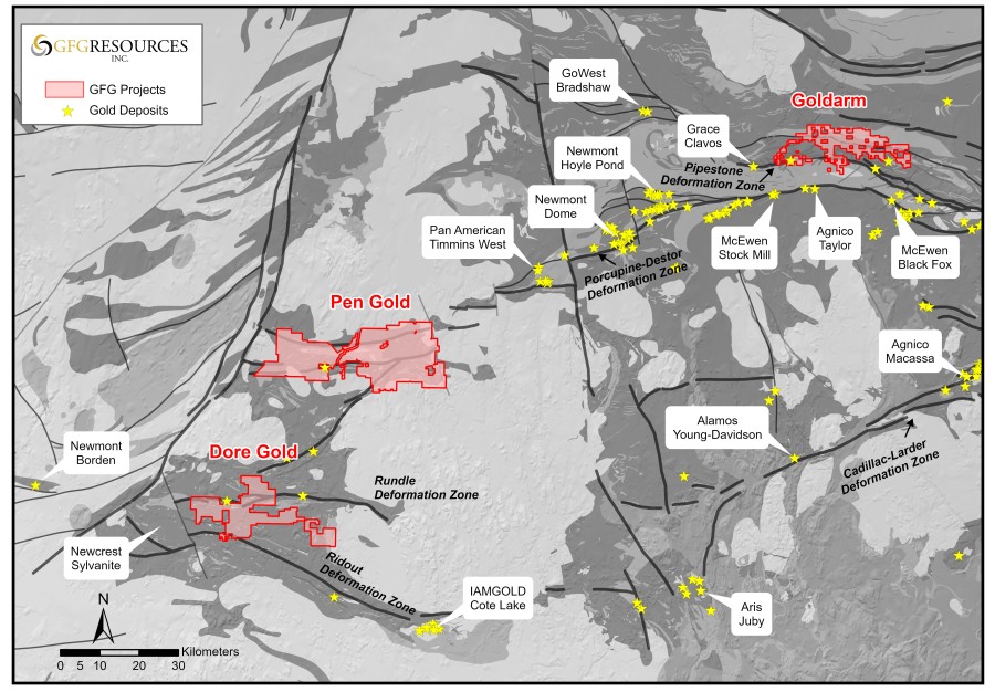 Figure 1: Regional Map of GFG Gold Projects in the Timmins Gold District