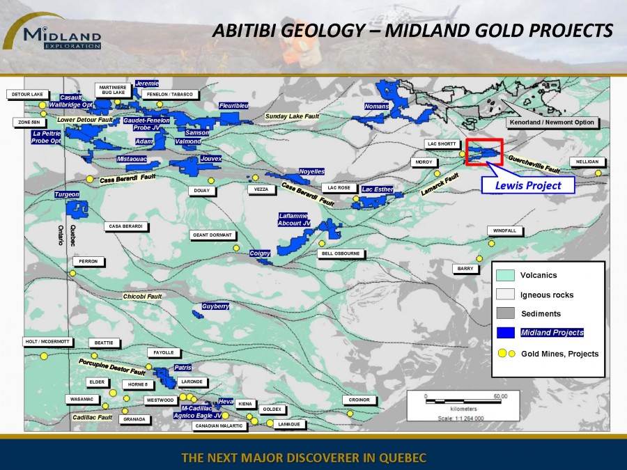 Figure 1 Abitibi Geology-Midland Gold Projects 