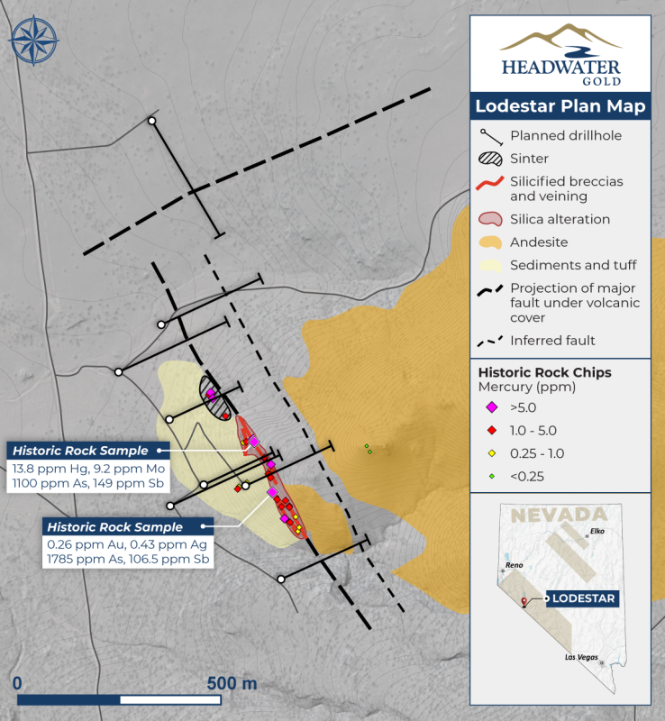 Figure 2: &nbsp;Map of the planned Lodestar drilling which is centered on the Zodiac target and also includes concealed geophysical targets.