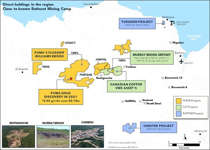 Figure 1. Williams Brook Project properties and other Puma holdings