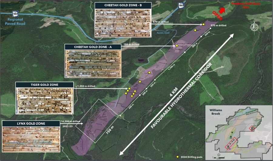 Figure 1. Location of the 2024 Winter Program drilling pads and typical core intersected