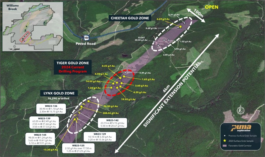 Figure 1. Gold zones along the Lynx Gold Trend (LGT)