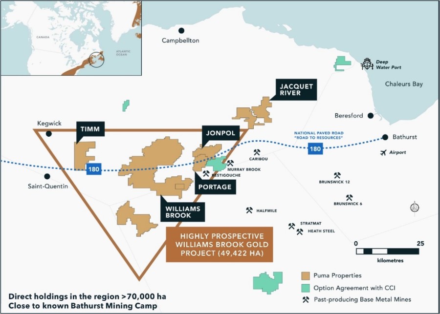 Figure 1. Puma’s assets and landholdings in Northern New Brunswick