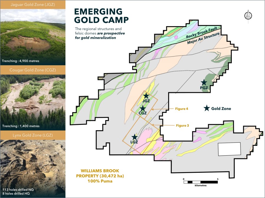 Figure 1. Main Gold Zones on the Williams Brook Property