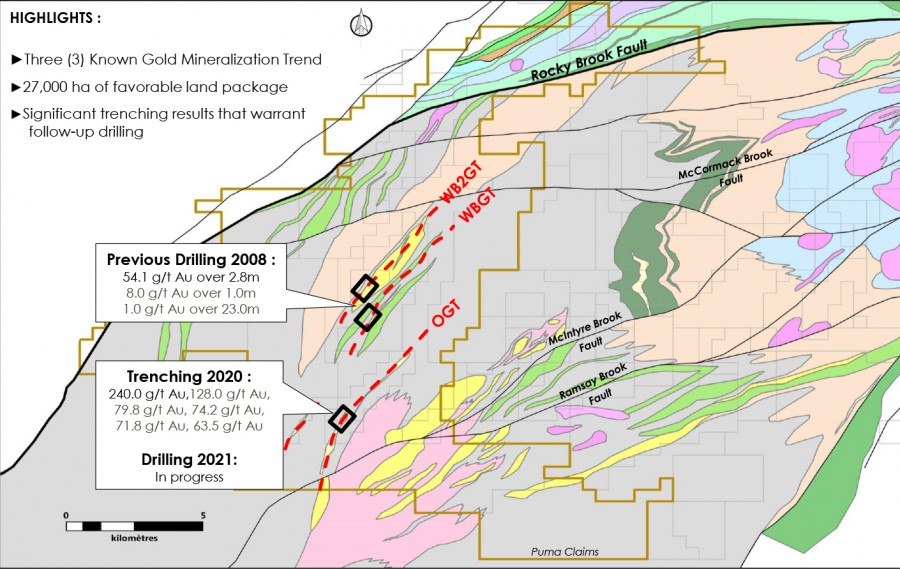 Figure 1: Location of the Inaugural Drilling Program at the Williams Brook Gold Property