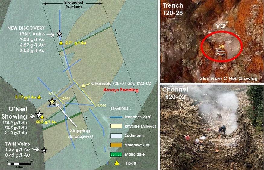 Figure 1: O’Neil Gold Zone (OGZ) Visible Gold (VG) Discovery