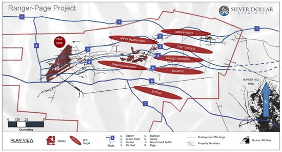 Figure 2: Ranger-Page fault system, historical underground mine workings, and new target zones.