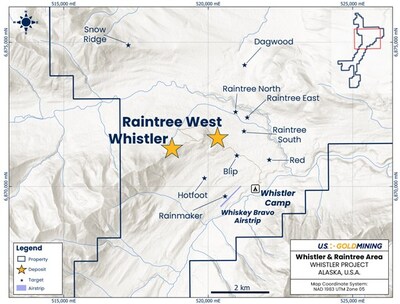 Figure 1 Location map of the northern Whistler Project highlighting the Whistler and Raintree deposits. (CNW Group/U.S. GoldMining Inc.)