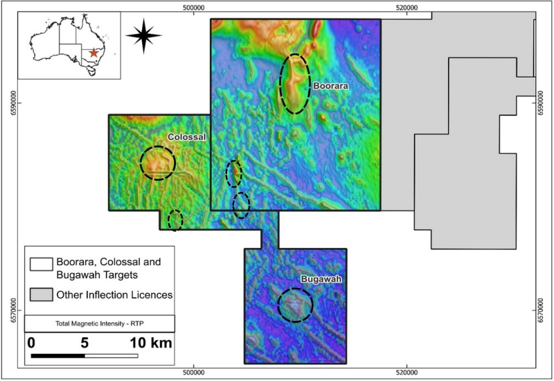 Figure 2: Drill target location map on regional aeromagnetic (TMI RTP-1VD) data.