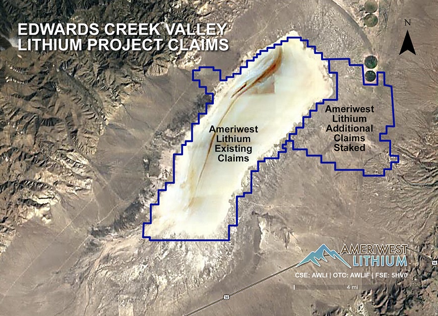 Figure 1: Ameriwest Lithium Edwards Creek Valley Claim Area