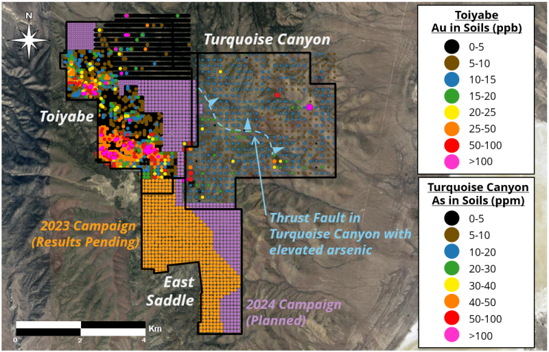 Figure 8: Soil Sample Results & Planned 2024 Grid Expansion