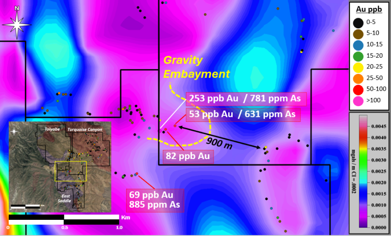 Figure 3: Horizontal Gradient of Gravity, Notable Gold / Arsenic & Associated Gravity Embayment