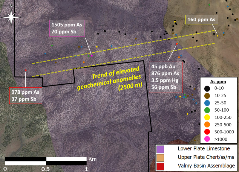 Figure 5: 2,500-Meter Trend Defined by Geochemical Anomalies at East Saddle Project