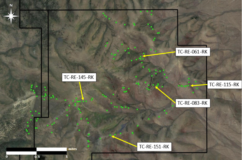 Figure 3: Location of Highlighted Rock Chip Samples from the Turquoise Canyon Project