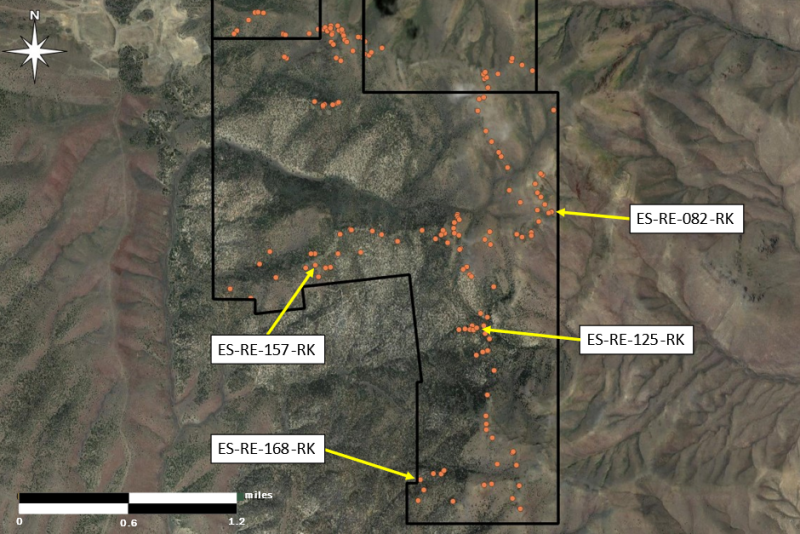 Figure 9: Location of Highlighted Rock Chip Samples from the East Saddle Project
