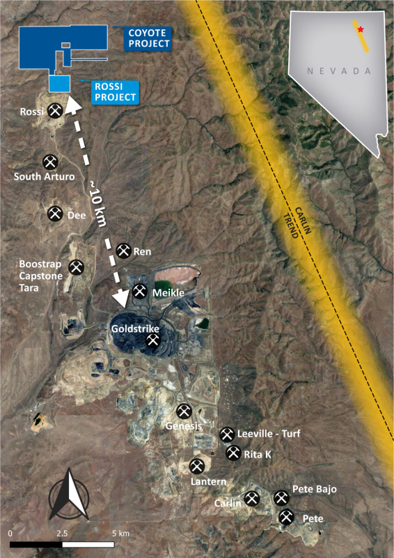 Figure 1: Location of Carlin Claims & Major Neighbouring Gold Deposits