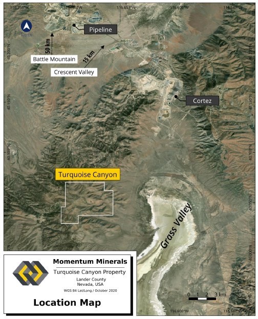 Figure 1: Turquoise Canyon Location (Ethos Geological, 2021) (CNW Group/IM Exploration Inc.)