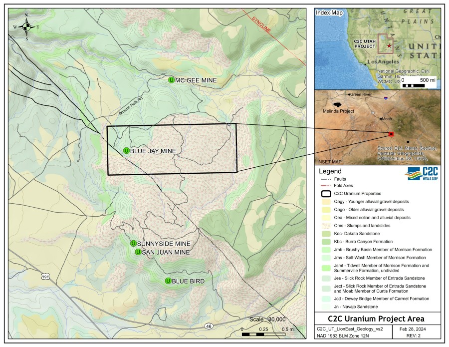 Figure 1 C2C Uranium Project Area Map (CNW Group/C2C Metals Corp.)