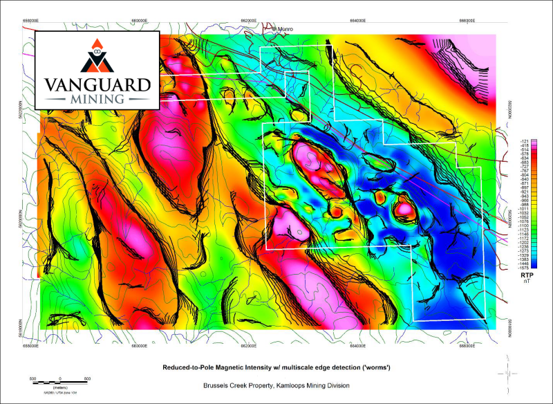 Figure 3: Brussels Creek: Reduced-to-Pole Magnetic Intensity with multiscale edge detection.