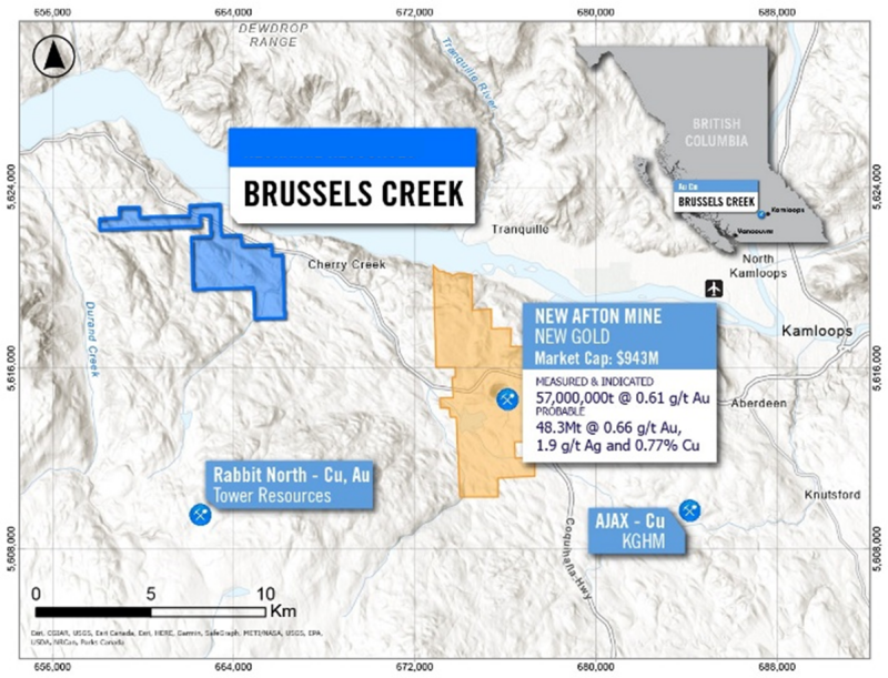 Figure 2: Brussels Creek location and proximity to New Afton Mine