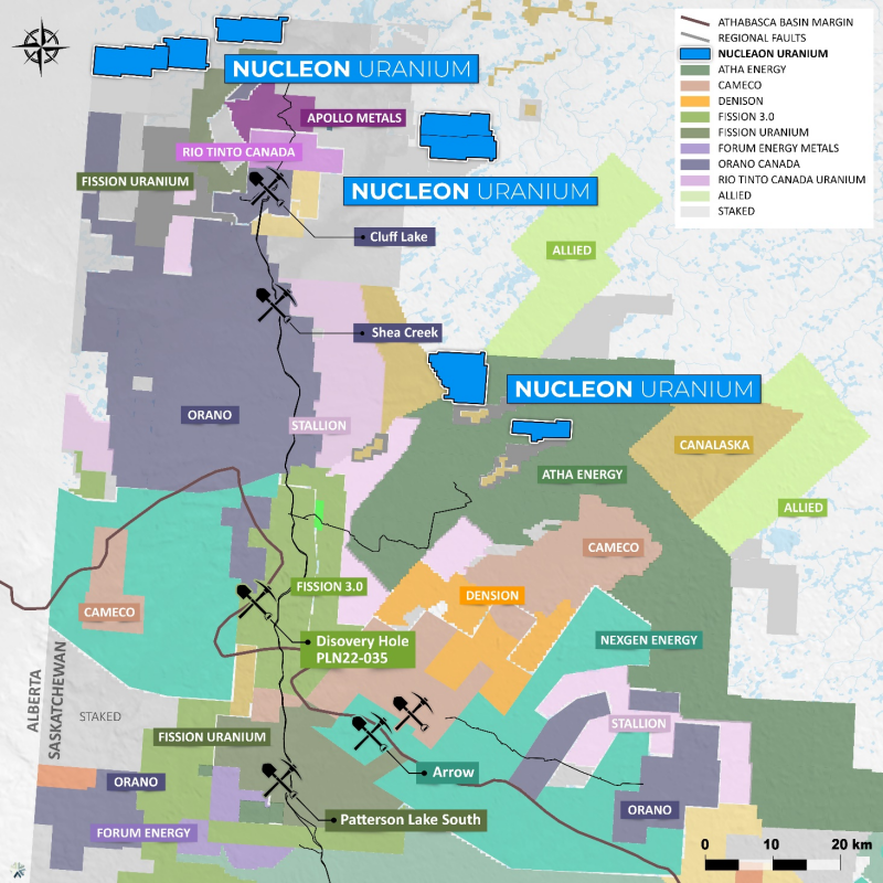 Figure 1: Nucleon Uranium Claim Map consisting of 23,424.9 Ha in the Athabasca Basin
