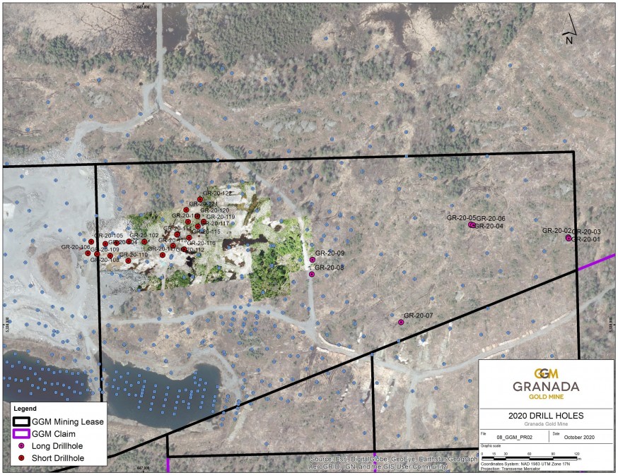 Drill hole location map (CNW Group/Granada Gold Mine Inc.)
