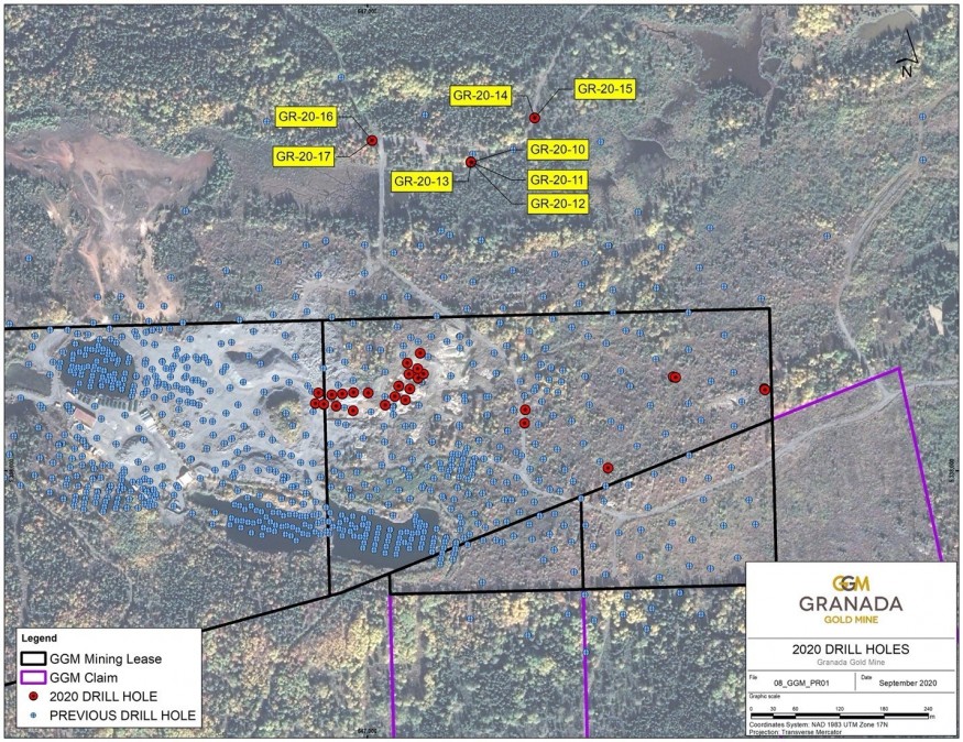Drill hole location map (CNW Group/Granada Gold Mine Inc.)