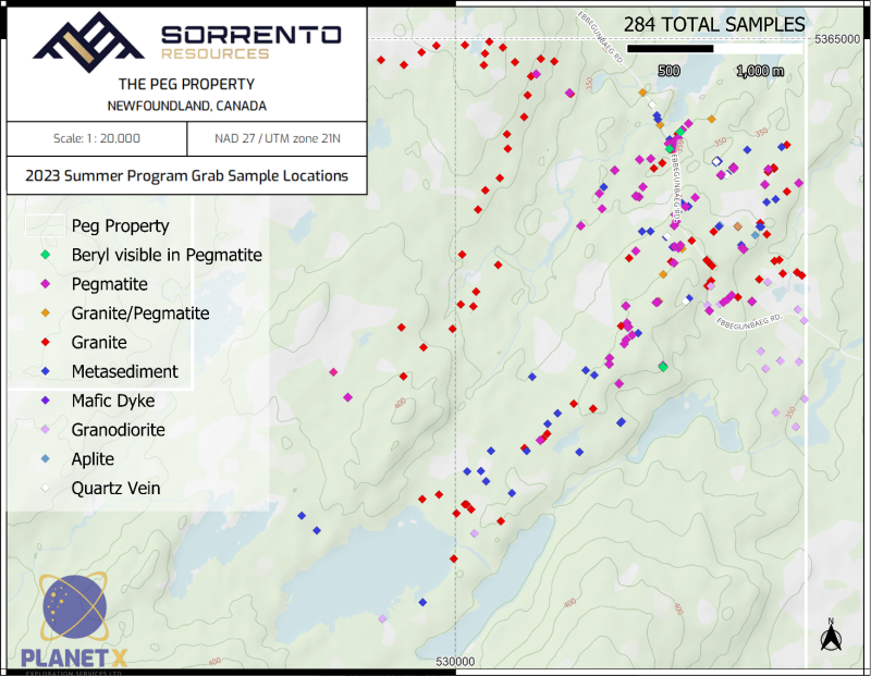 Figure 1: Sample location map with lithology