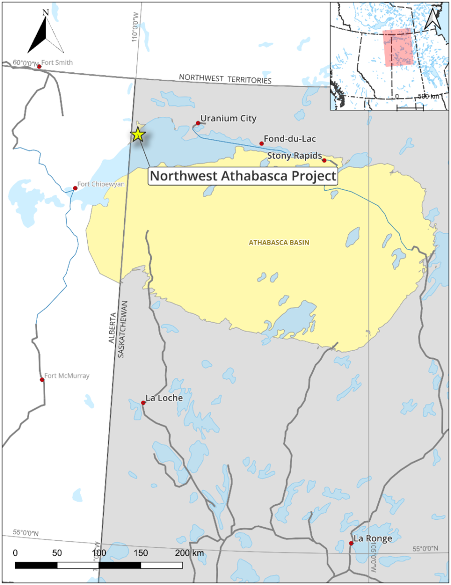 Figure 1 Location of the Northwest Athabasca Project along Lake Athabasca in northwestern Saskatchewan