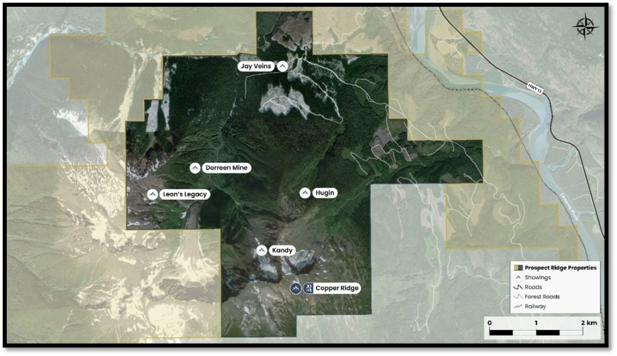 Figure 1: Copper Ridge mineralized zone location in relation to other exploration targets within the Knauss Creek Property. (CNW Group/Prospect Ridge Resources Corp.)