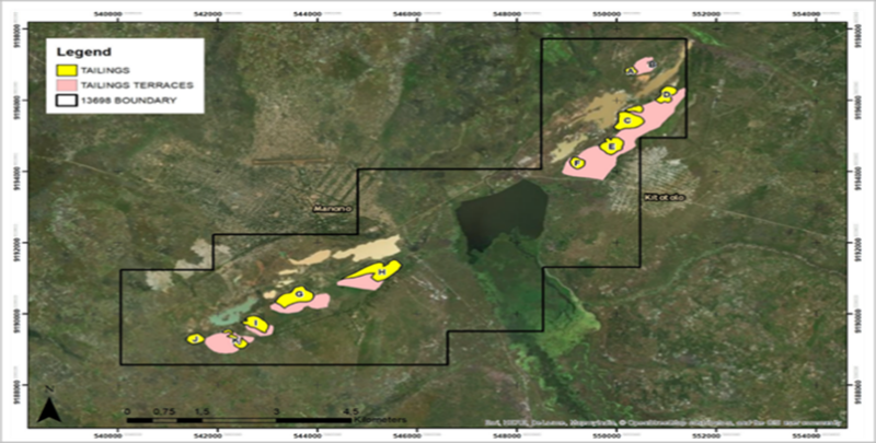 Figure 1: Licence Boundary of PER 13698 and Tailings locations
