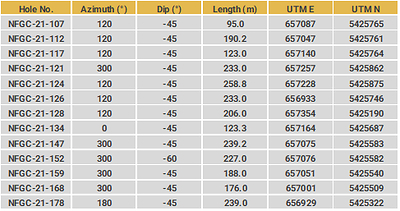 Drillhole Details - Knob (CNW Group/New Found Gold Corp.)