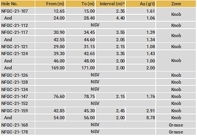 Knob and Grouse (CNW Group/New Found Gold Corp.)