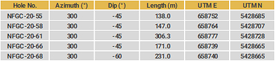 Drillhole Details - Dome (CNW Group/New Found Gold Corp.)