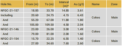 Cokes - Highlight intervals (CNW Group/New Found Gold Corp.)