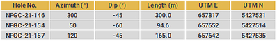 Drillhole Details - Cokes (CNW Group/New Found Gold Corp.)