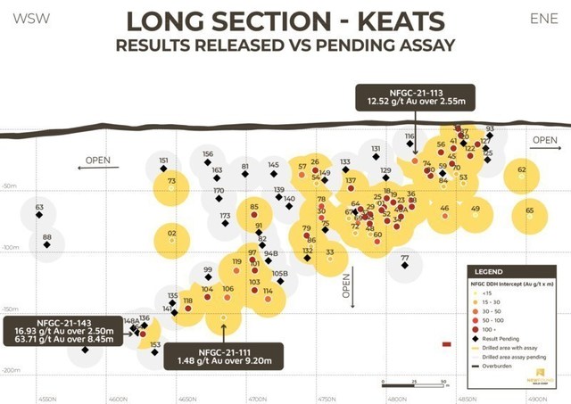 Figure 1. Keats Main Zone Long Section (CNW Group/New Found Gold Corp.)