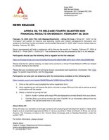 AFRICA OIL TO RELEASE FOURTH QUARTER 2023 FINANCIAL RESULTS ON MONDAY, FEBRUARY 26, 2024 (CNW Group/Africa Oil Corp.)