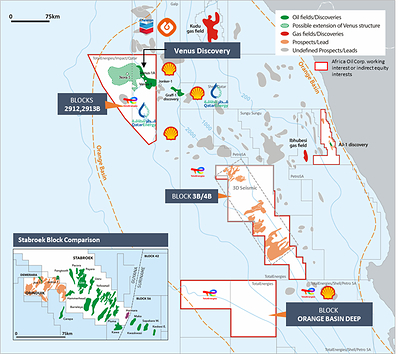 Figure 1. Location map showing Block 3B/4B and other Africa Oil interests in the Orange Basin. (CNW Group/Africa Oil Corp.)