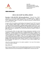 AFRICA OIL - KENYA HIGH COURT TAX APPEAL UPDATE (CNW Group/Africa Oil Corp.)