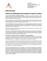 AFRICA OIL ANNOUNCES THE PASSING OF LUKAS H. LUNDIN (CNW Group/Africa Oil Corp.)