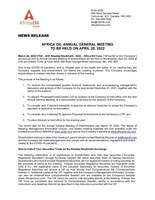 AFRICA OIL ANNUAL GENERAL MEETING&nbsp;TO BE HELD ON APRIL 20, 2022 (CNW Group/Africa Oil Corp.)