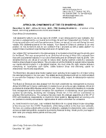 AFRICA OIL CHAIRMAN’S LETTER TO SHAREHOLDERS (CNW Group/Africa Oil Corp.)