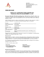 Africa Oil to Release Third Quarter 2021 Financial Results on November 15, 2021 (CNW Group/Africa Oil Corp.)