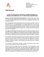 Africa Oil Announces the Receipt of Prime Dividend, the Upsizing and Completion of its Corporate Loan Refinance (CNW Group/Africa Oil Corp.)